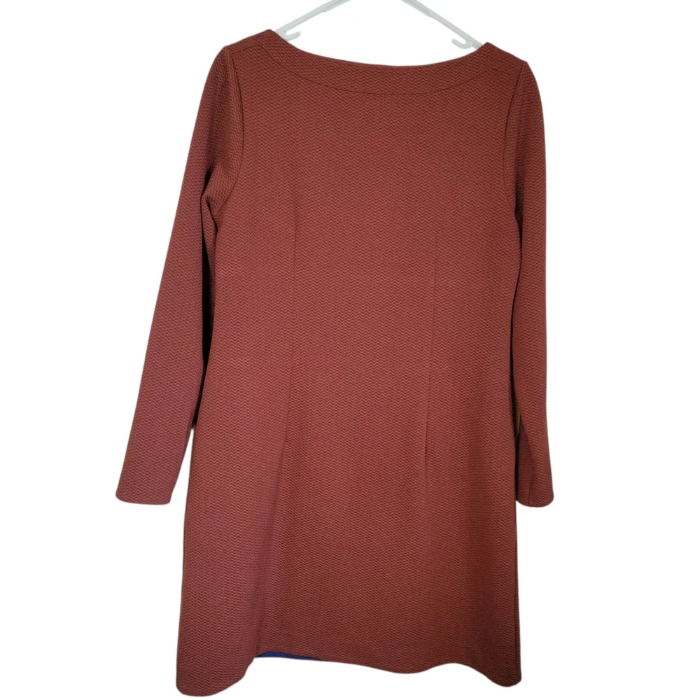 Boden Ingrid Jacquard Knit Shift Dress 8P Rust Long Sleeve Pocket Petite - Picture 7 of 11